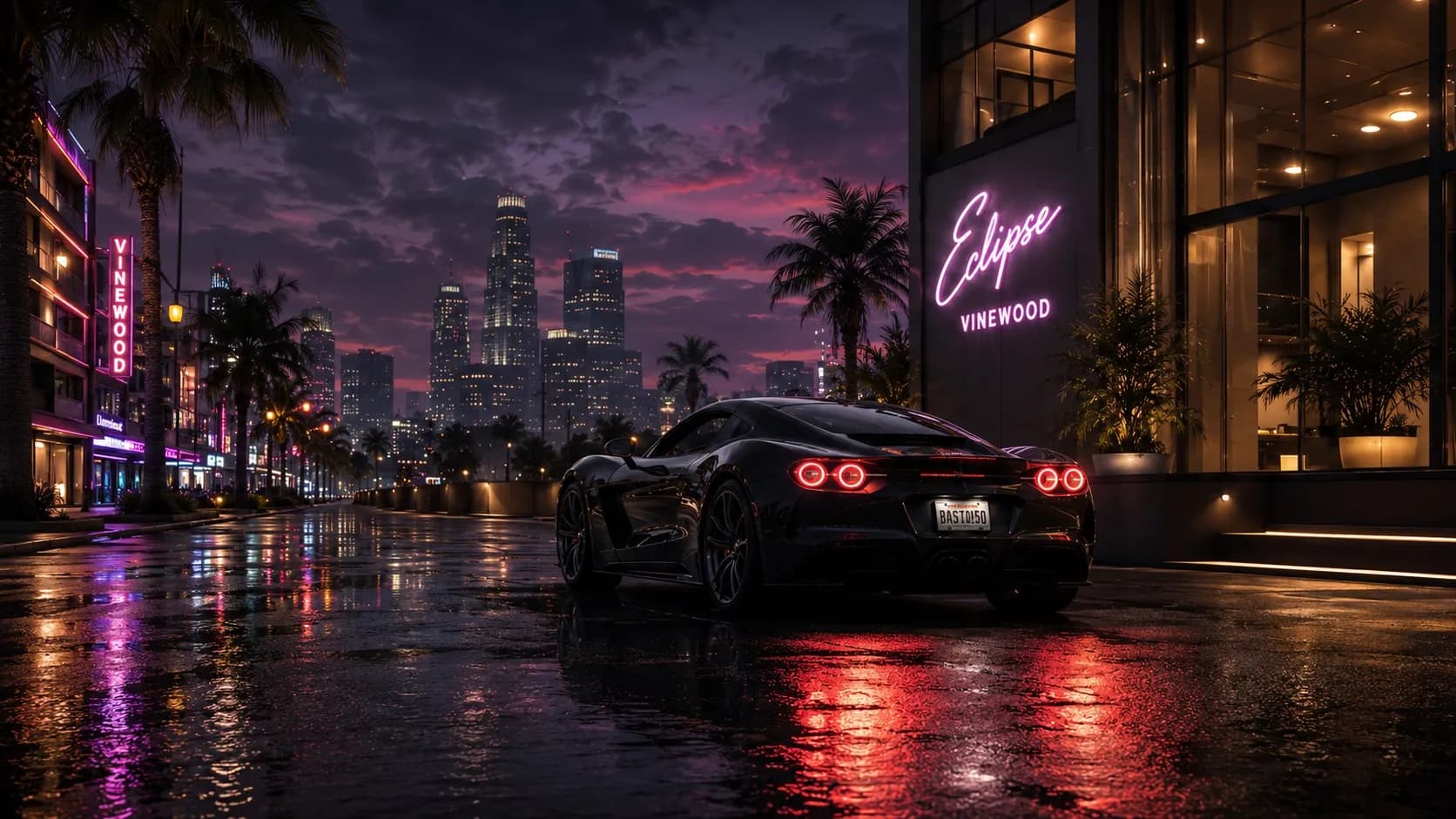 Premium FiveM cinematic cover — night city street with sports car