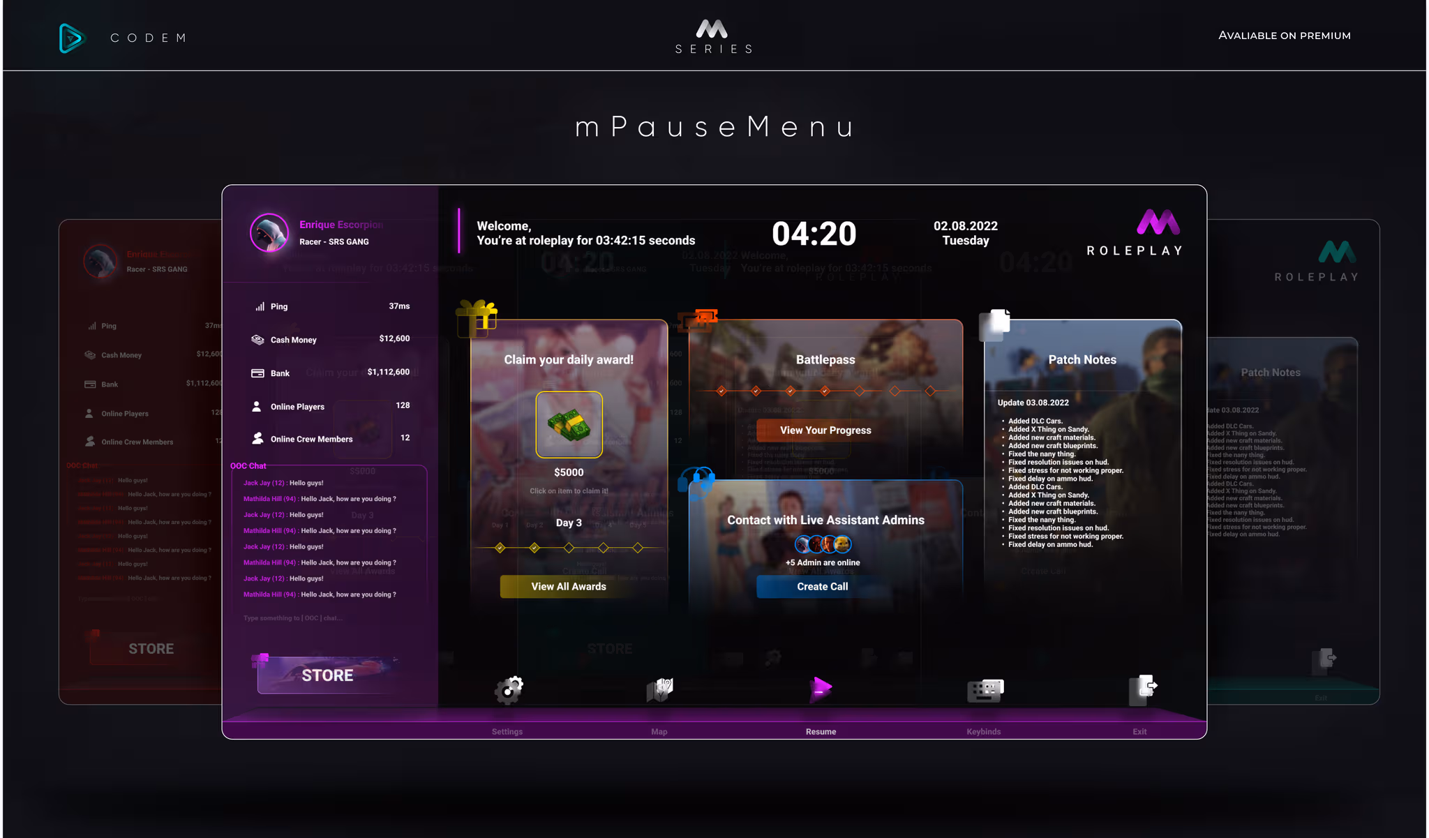 CodeM mPausemenu FiveM UI preview